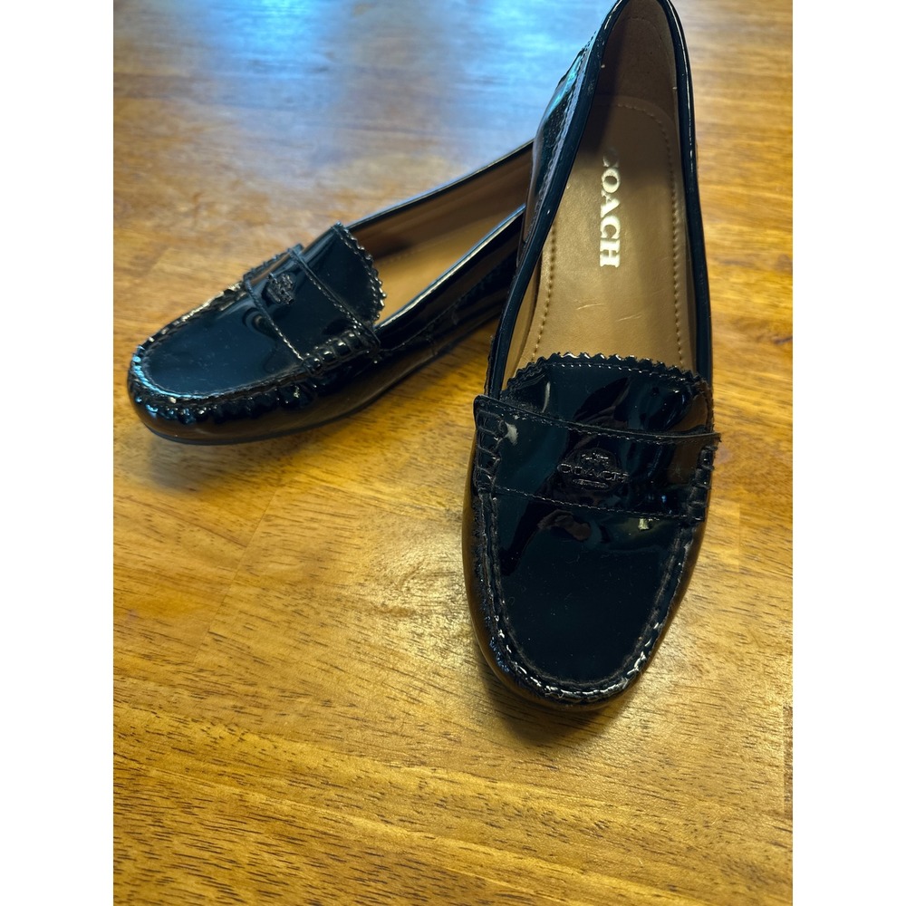 Coach Womens Olive Patent Leather Driver Loafers Black A01424 Size 6.5